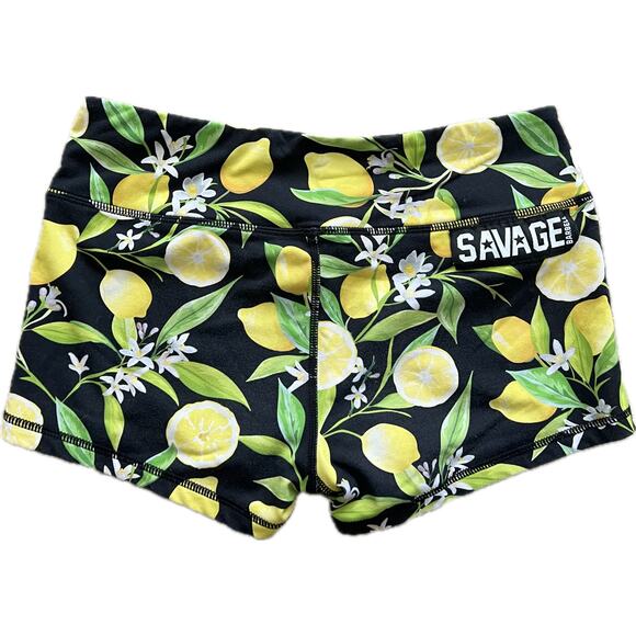Savage Barbell Lemon Citrus Black Stripe Shorts Women's Medium Gym Workout Booty - Picture 3 of 3